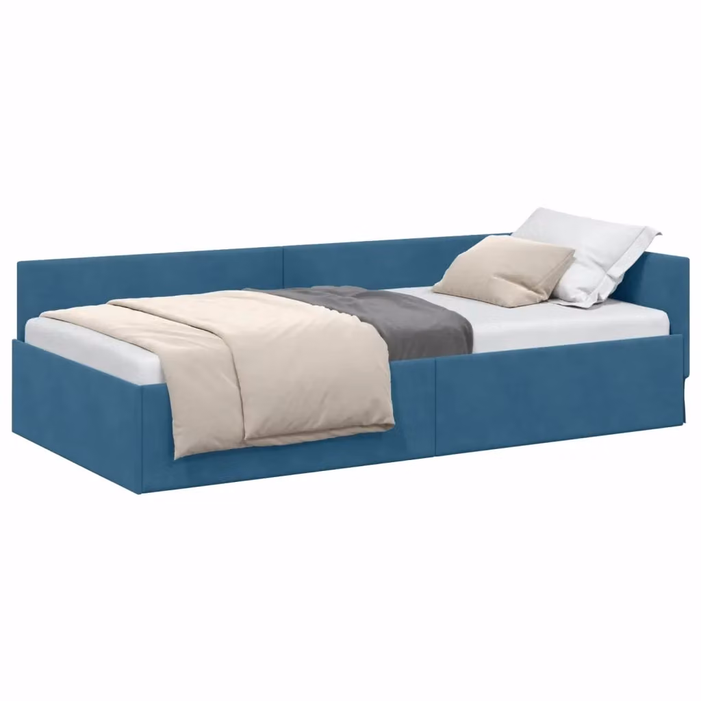 Letto ad angolo con chaise longue asimmetrica vidaXL in velluto blu con cassetti L: 204 cm, P: 140 cm, H: 94 cm – 2