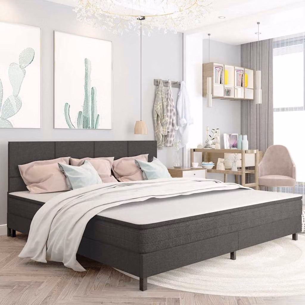 Letto a molle moderno vidaXL in tessuto grigio con molle a tasche individuali L/P/H: 200 x 200 x 116 cm