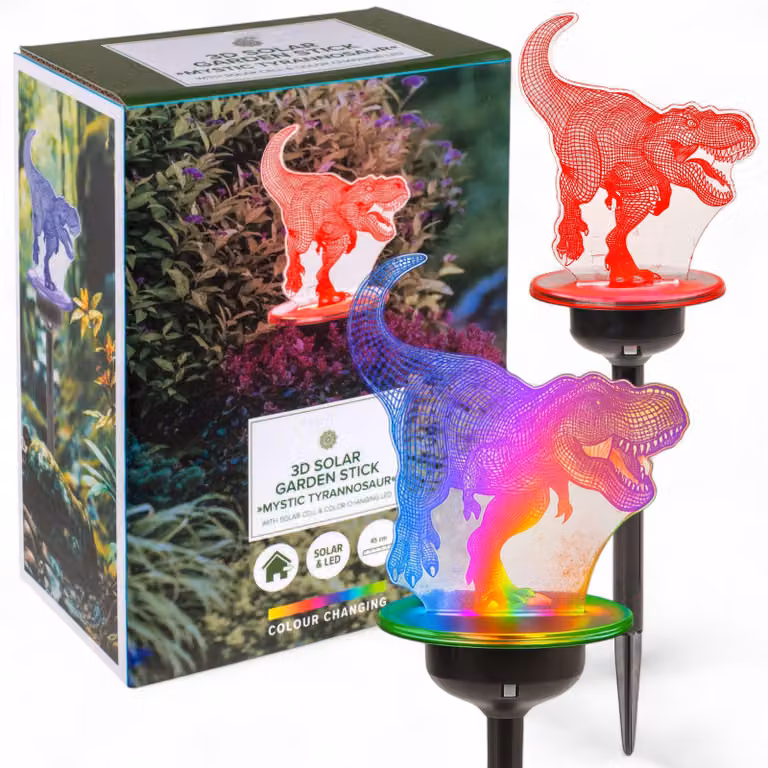 Dinosauro solare da giardino, 45 cm, luci LED che cambiano colore, resistente alle intemperie