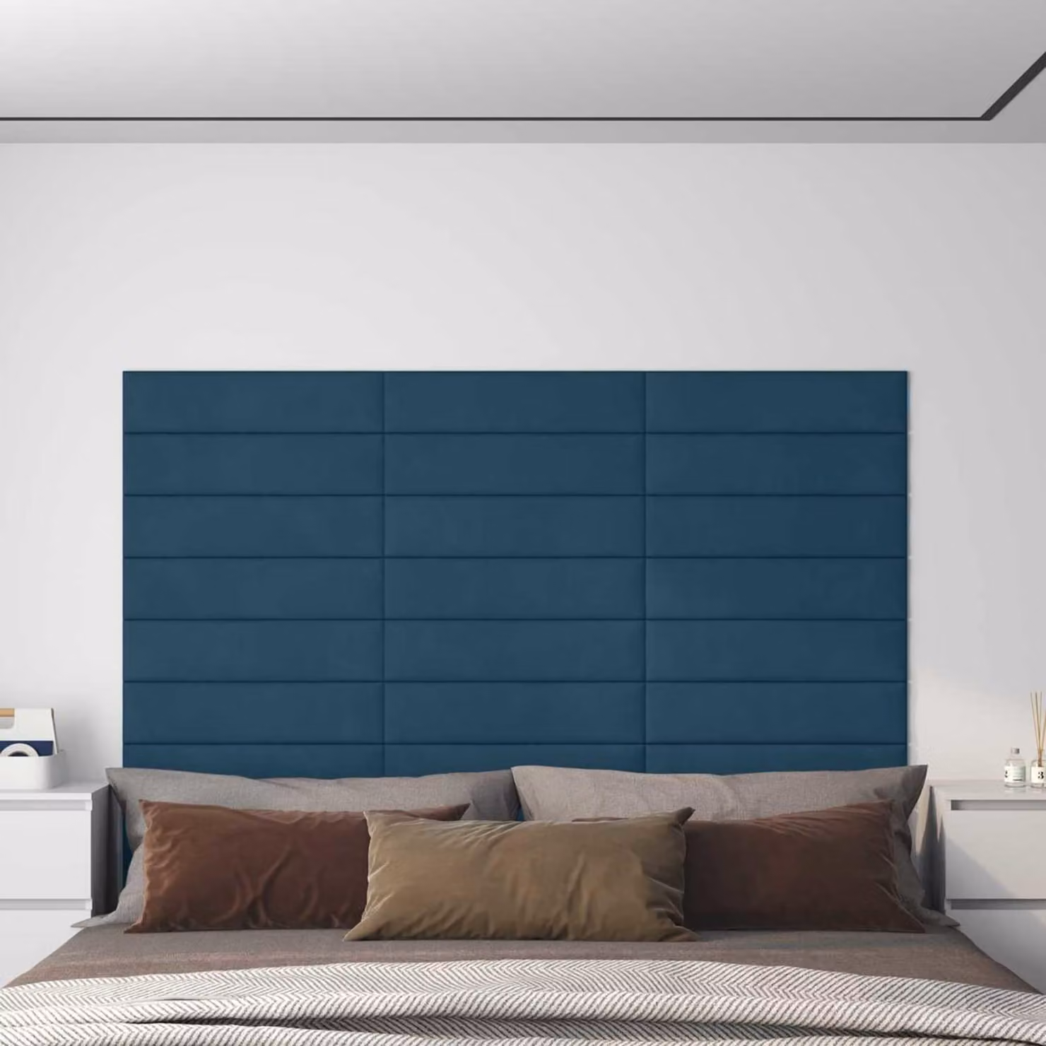 Testiera da parete imbottita vidaXL in velluto blu, set da 12 pannelli moderni per camera da letto