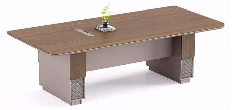 Scrivania in legno marrone con spazio contenitivo, mobile di design dal design elegante e moderno