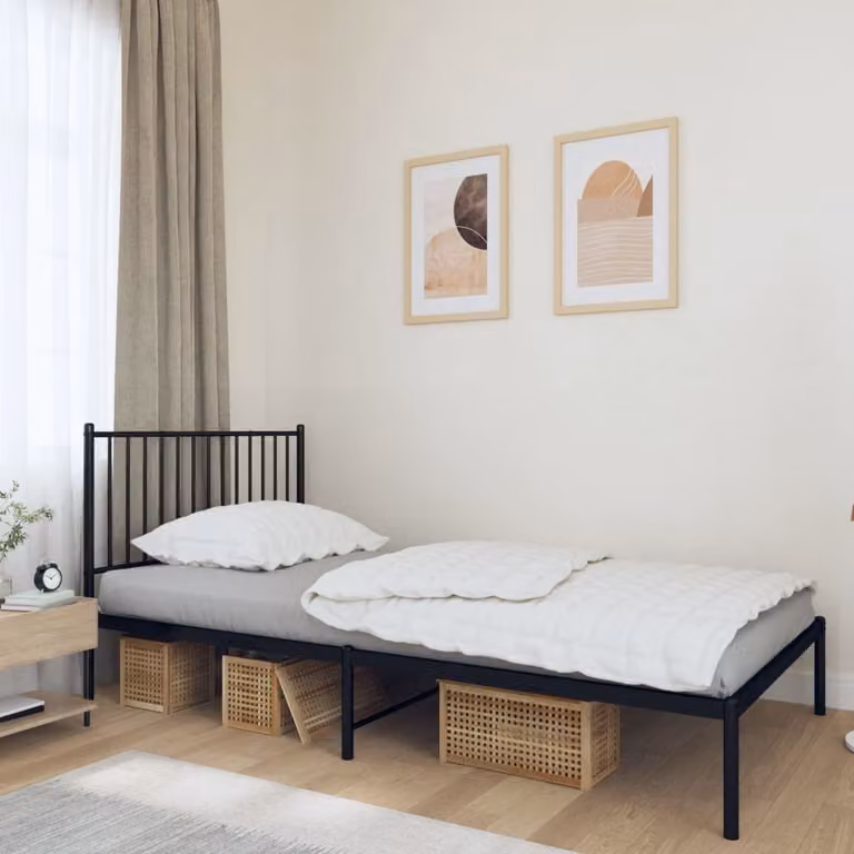 The Living Store Struttura letto con testiera in metallo nero 100x190 cm