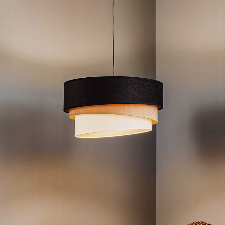 Lampada a sospensione Devon Duolla, dimmerabile, Crema / Ambra, Soggiorno / Sala da pranzo, Tessuto / Stoffa / Seta, Moderno, Lampada a sospensione