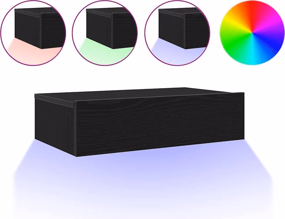 Mobile TV con luci a LED Rovere Nero 60x35x15,5 cm