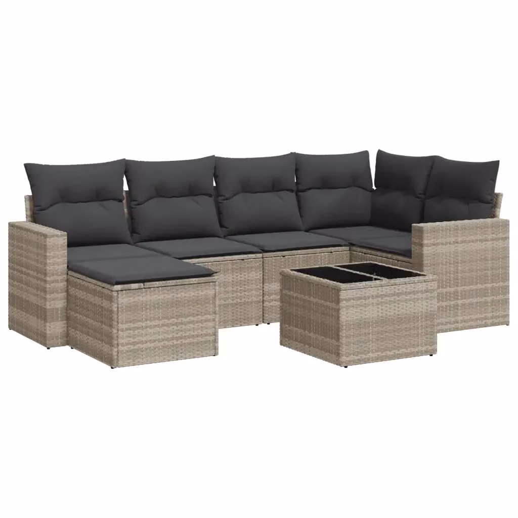 vidaXL Set Divani da Giardino 7pz a Forma di L con Cuscini Grigio Chiaro in Polyrattan e Struttura in Acciaio – 2