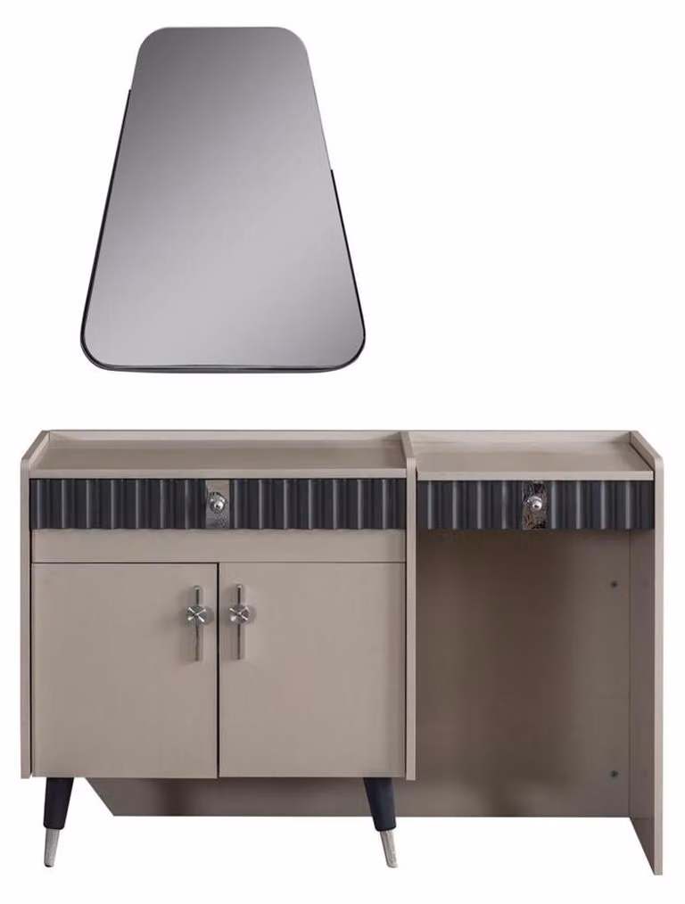 Beiger Schminktisch Holz Kosmetiktisch Designer Konsole Spiegel 2tlg