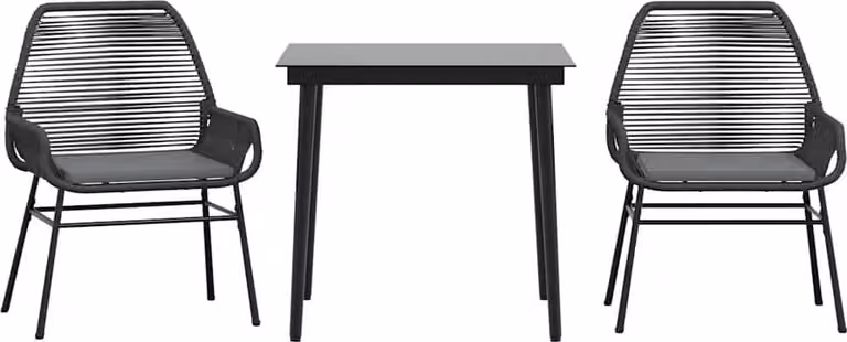 Set da Pranzo da Giardino 3 pz con Cuscini Polyrattan Vetro