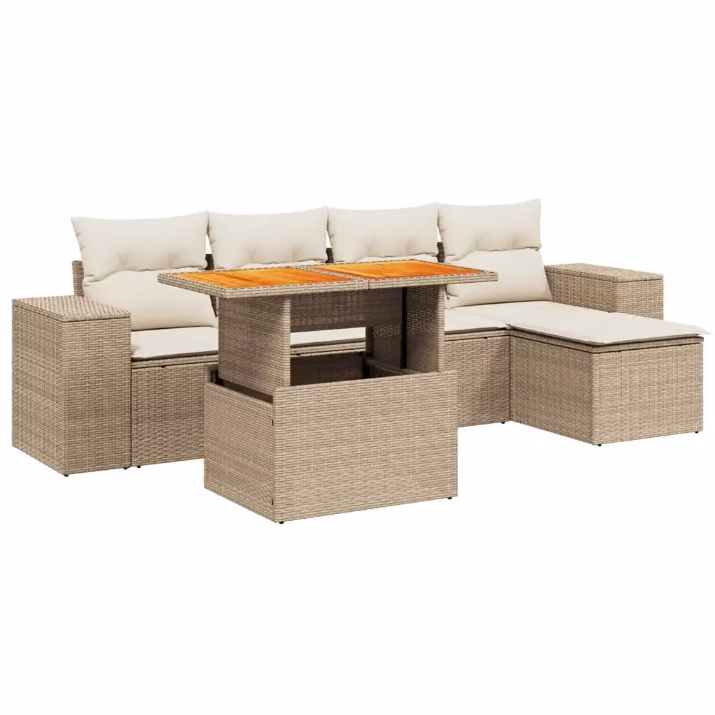 Set Divano da Giardino a L VIDAXL in Polyrattan con Cuscini Beige per 6 Persone – 2