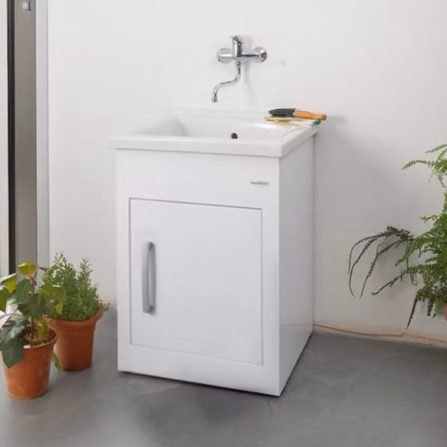Mobile lavatoio Still Montegrappa in alluminio bianco con apertura a destra L/P/H: 60 x 60 x 85 cm – 1