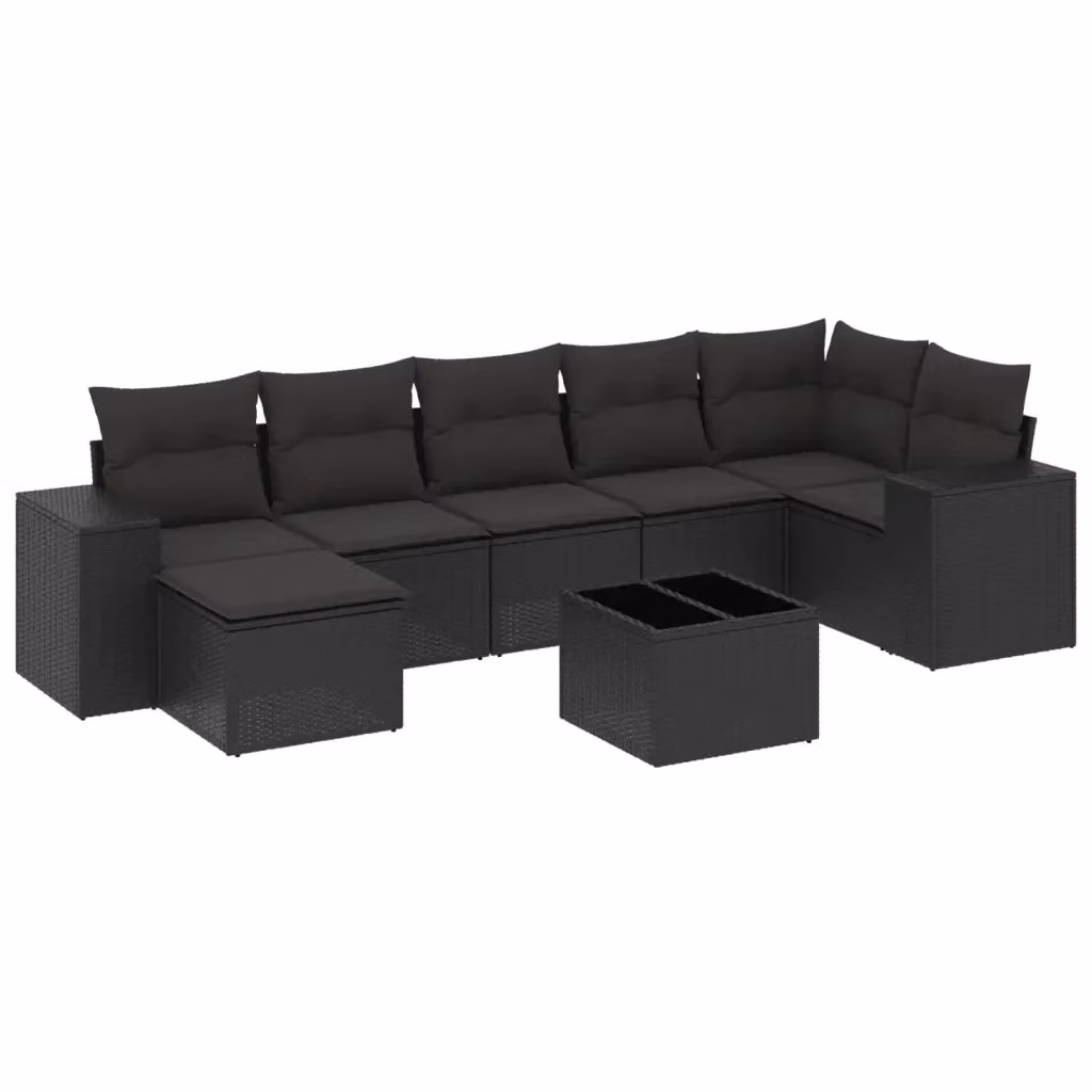 Set di divani da giardino vidaXL a forma di L in polyrattan nero con 8 pezzi e cuscini inclusi – 2