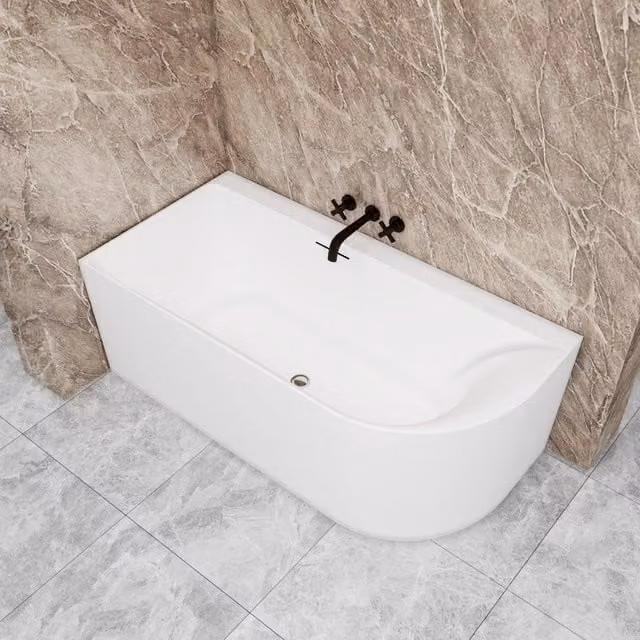 Vasca a Isola Angolare Asimmetrica SINISTRA 165x75x60 cm Bianco Vasca da Bagno Semi-Freestanding in Acrilico