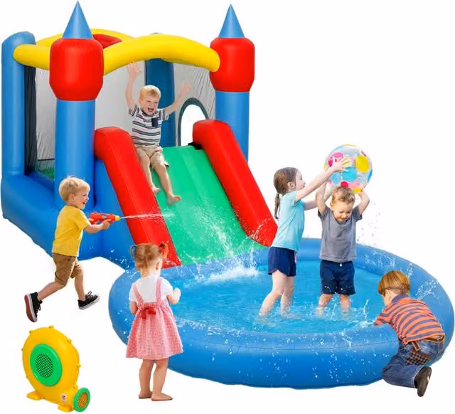 Castello Gonfiabile Trampolino 4 in 1, Scivolo, 415x205x190cm, Multicolore