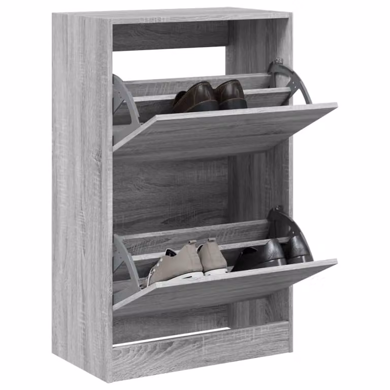 Scarpiera moderna vidaXL in legno Grigio, sospesa a parete, L: 60 cm, P: 34 cm, H: 96,5 cm