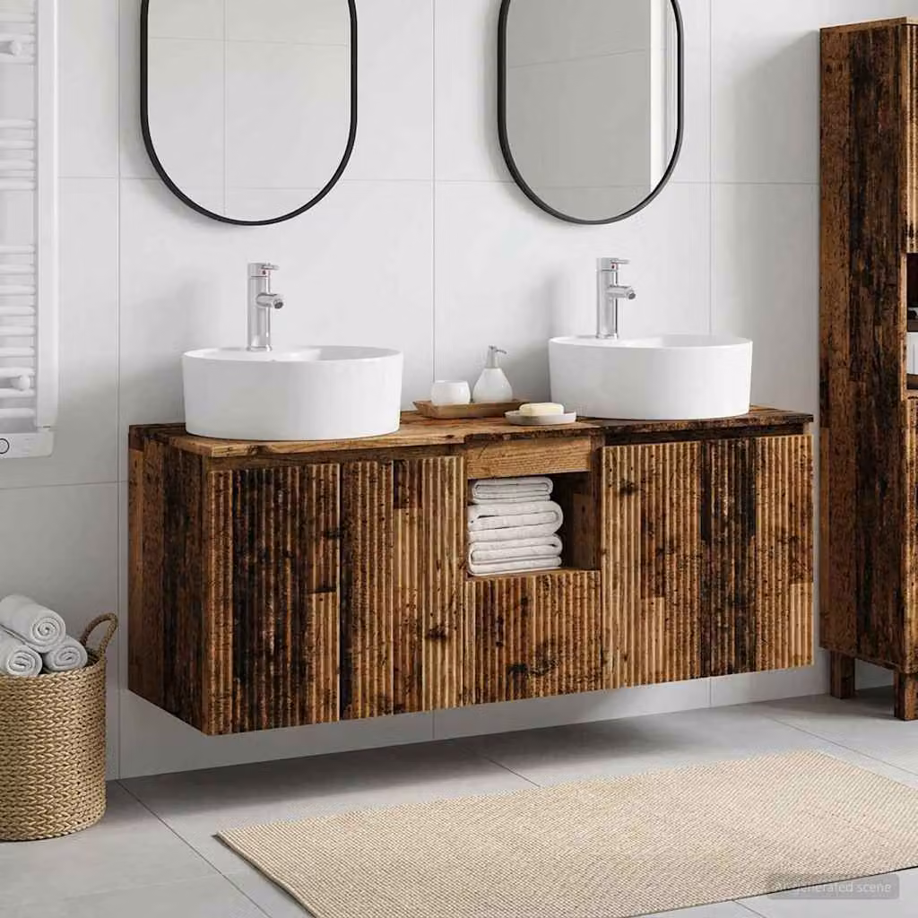 Set di 3 armadi da bagno moderni vidaXL in legno marrone, L: 49,5 cm, P: 44,5 cm, H: 65 cm