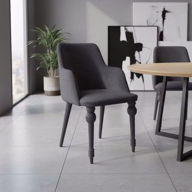Sedia Zen vellutino grigio e gambe in tinta 2 pezzi