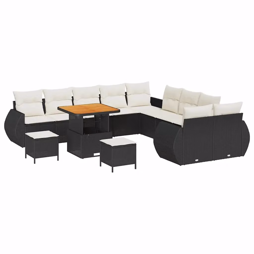 Set Divano da Giardino Moderno vidaXL a 13 Posti a Forma a U con Tavolino e Pouf, Colore Nero e Beige – 2
