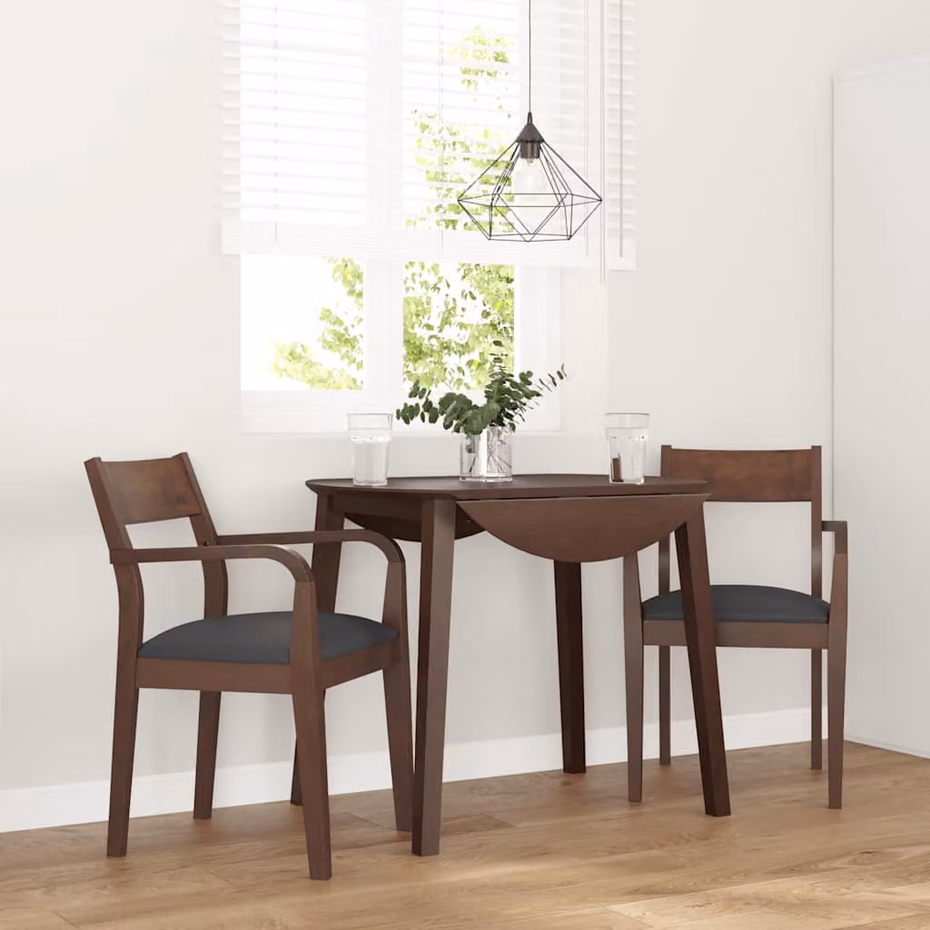 Set di 2 sedie da pranzo vidaXL con cuscini in legno di hevea marrone e nero con braccioli