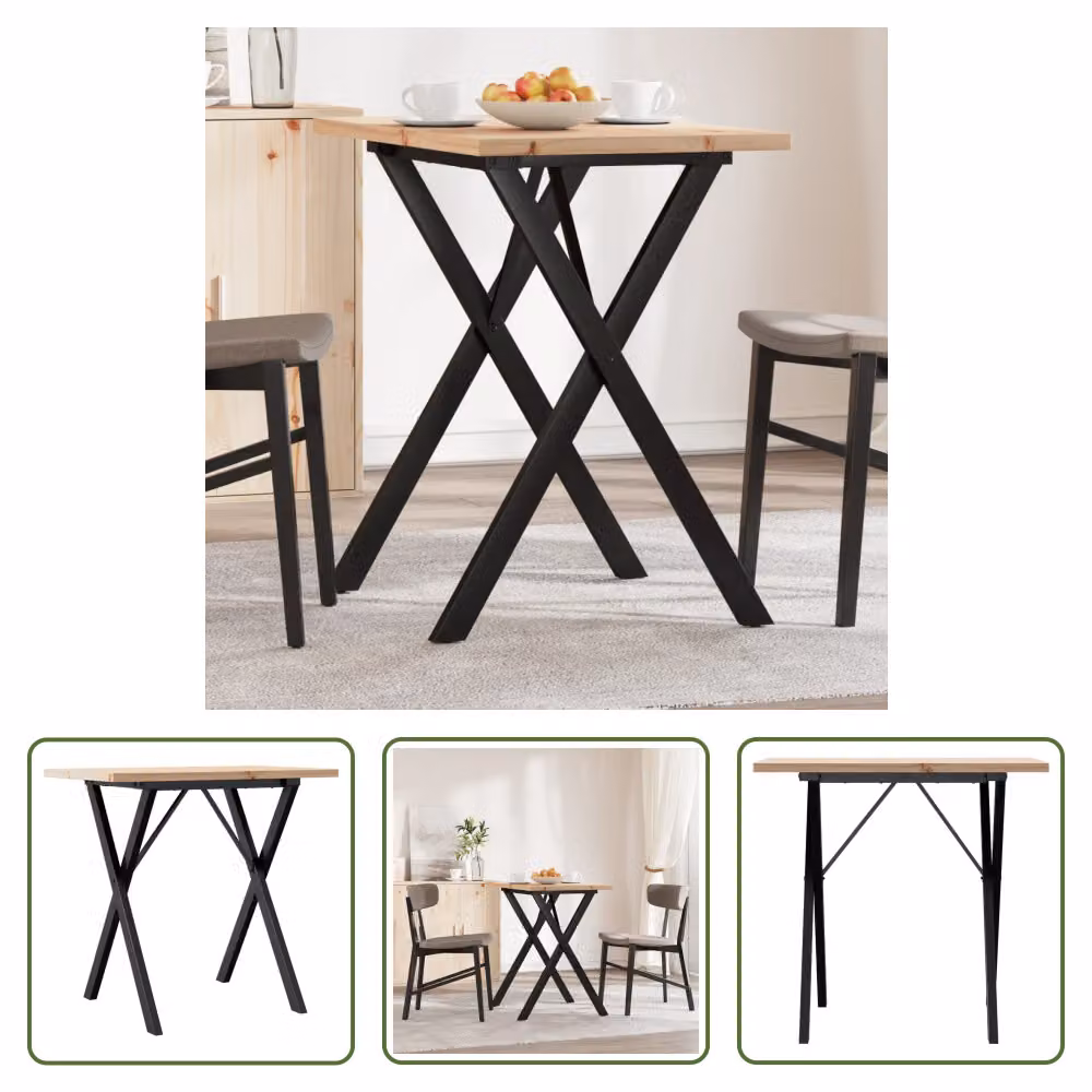 The Living Store Tavolo da pranzo X-frame 80x50x75,5 cm in pino massiccio e ghisa