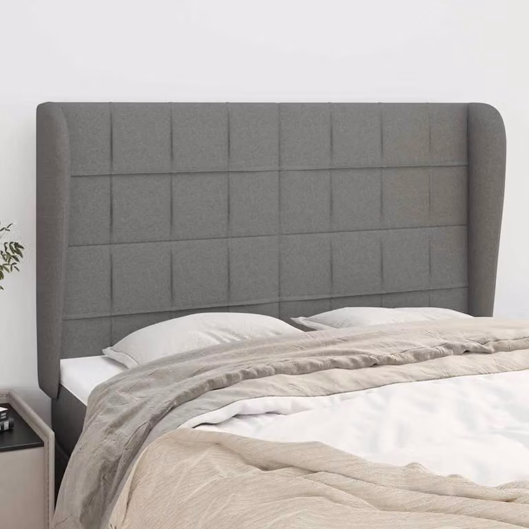 Testiera ad orecchio vidaXL in tessuto grigio con struttura in legno L: 147 cm, P: 23 cm, H: 118/128 cm