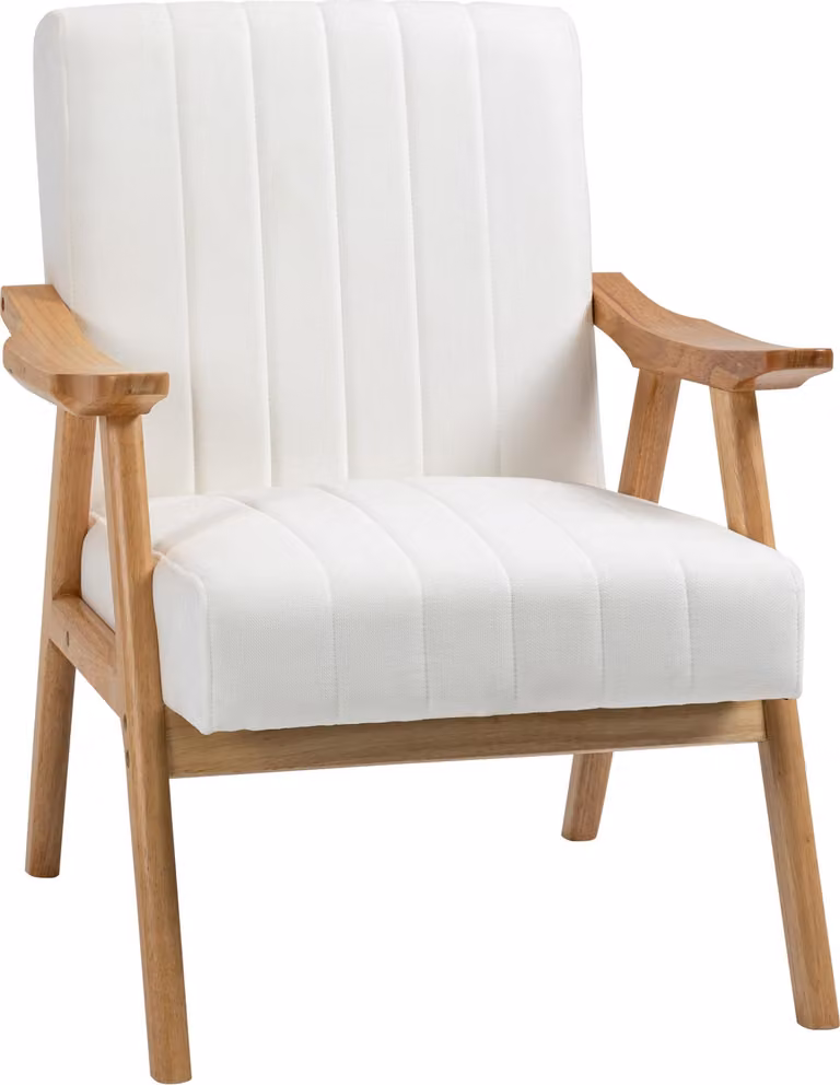 Poltrona imbottita in stile lounge con effetto velluto e braccioli, design scandinavo, color crema, 68x74x82 cm, bianco crema, 100% poliestere, 74 cm, 82 cm