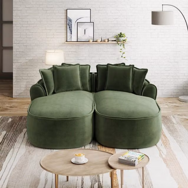 Divano letto modulare senza struttura in ciniglia; verde