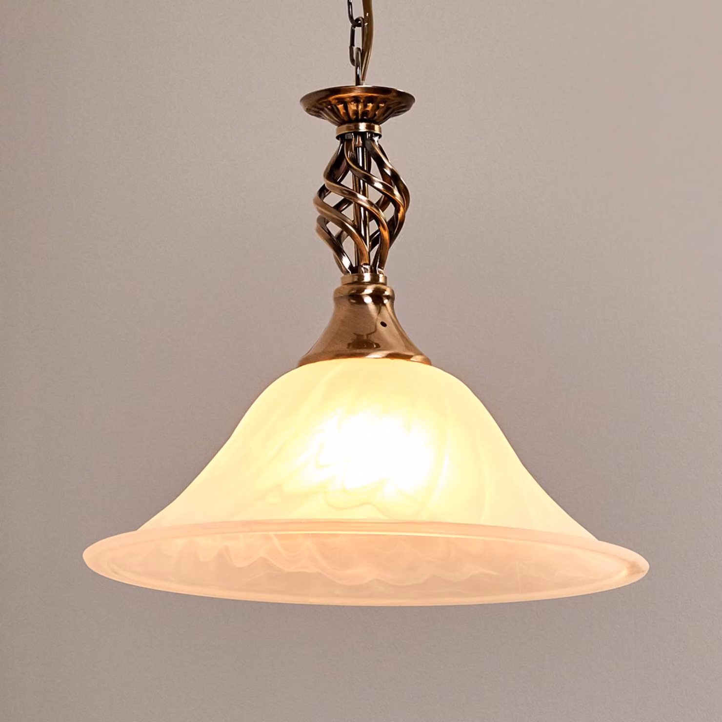 Searchlight Lampada a sospensione in vetro Cameroon, dimmerabile, Bronzo / Ottone antico, Soggiorno / Sala da pranzo, Metallo, Antico, Lampada a sospensione