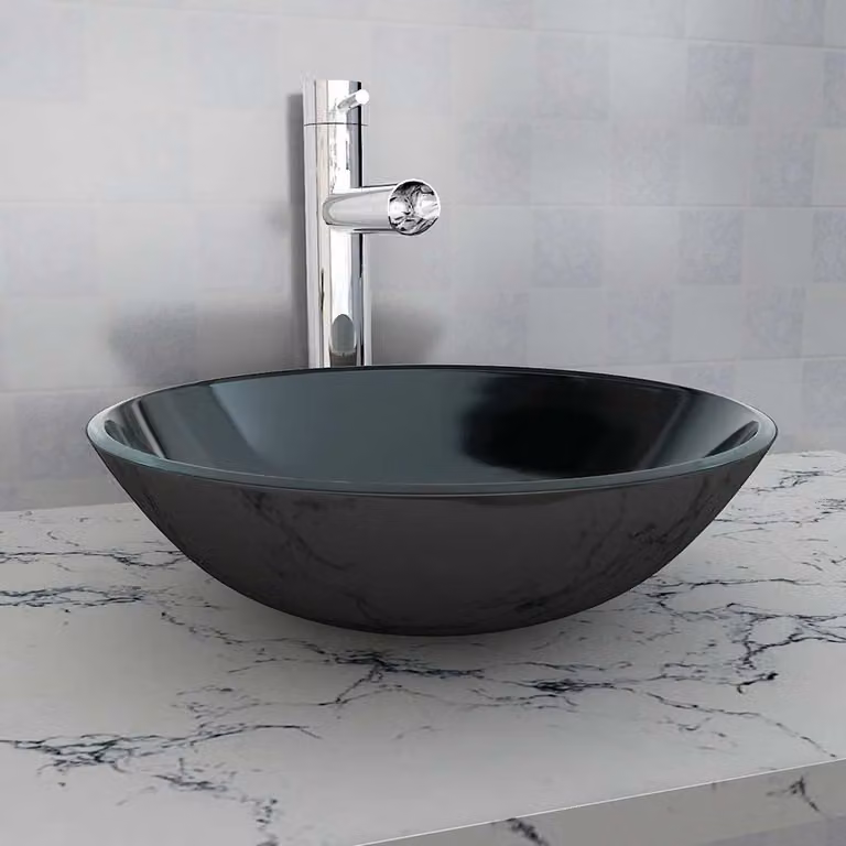 Lavandino in vetro temperato vidaXL colore nero, Larghezza: 42 cm, Profondità: 42 cm