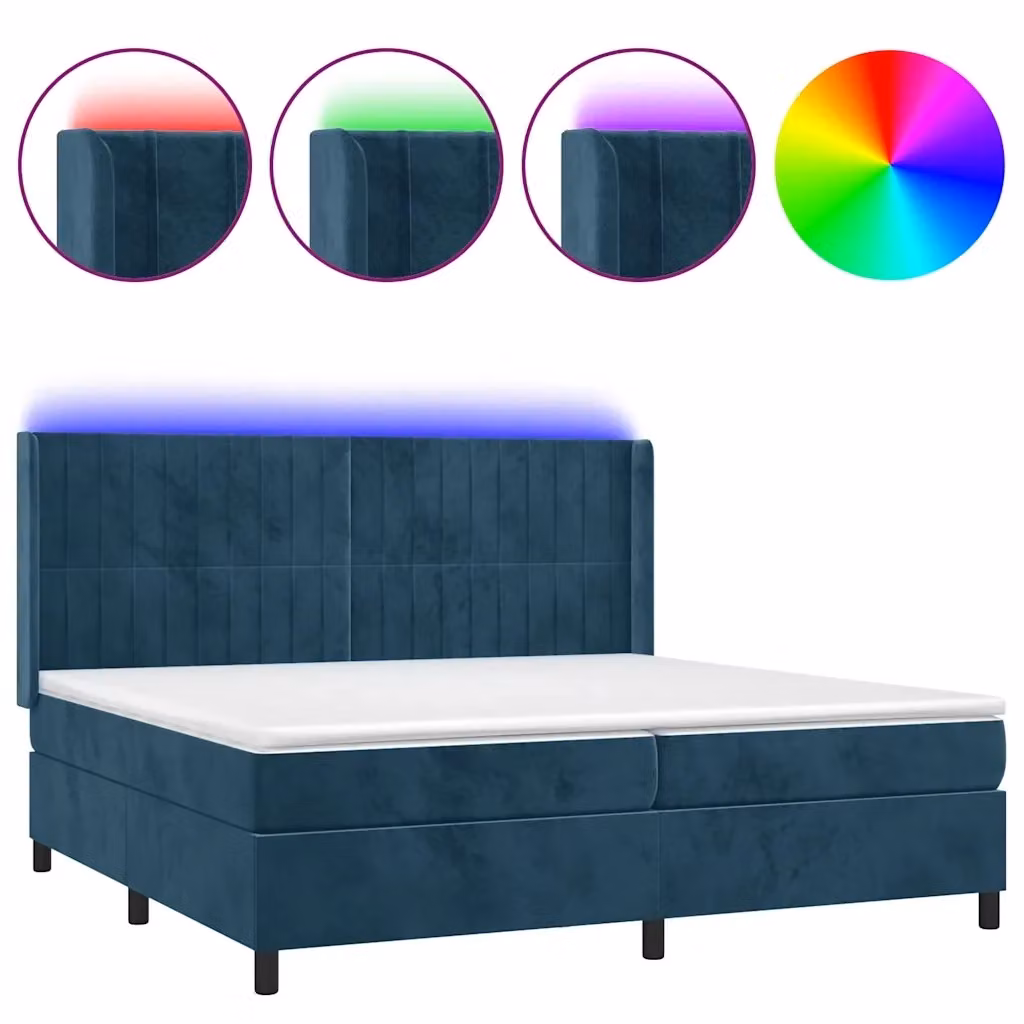 Letto Ibrido vidaXL con Materasso e Illuminazione LED Blu e Bianco, Struttura in Velluto e Legno di Larice, L/P: 200 x 200 cm, H: 203 cm – 2