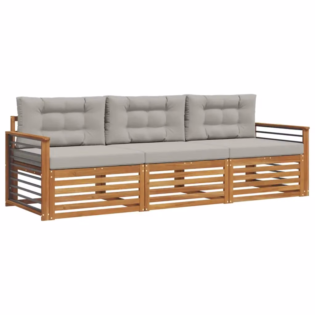 Set di divani da esterno vidaXL in legno di acacia con cuscini, beige e grigio – 2