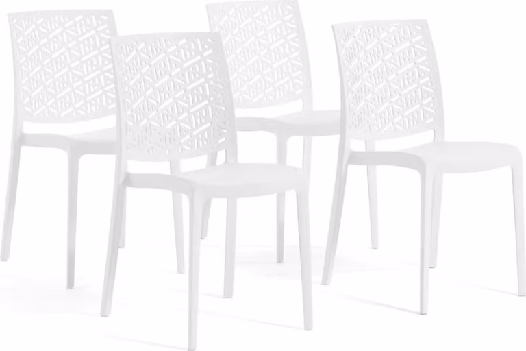 set di 4 sedie impilabili in polipropilene con fibra di vetro per esterni e giardino, bar e ristoranti, cucina dal design moderno - ZORA - Bianco