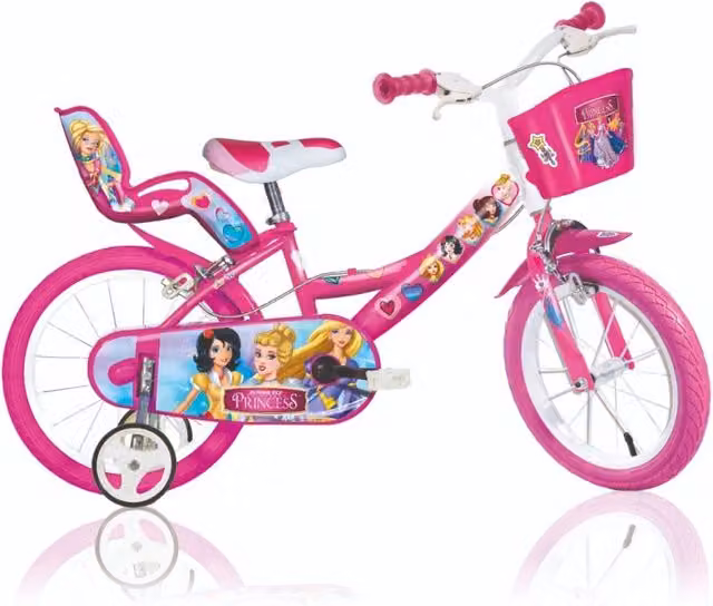 Bicicletta Disney Princess Schleich da 14 pollici rosa con cestino per bambini