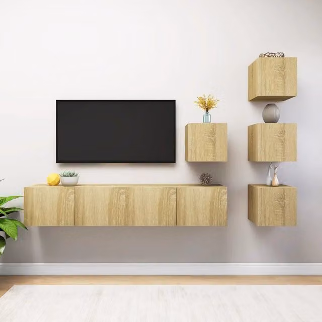 Set di mobili porta TV moderno vidaXL in legno multistrato color rovere, 6 pezzi