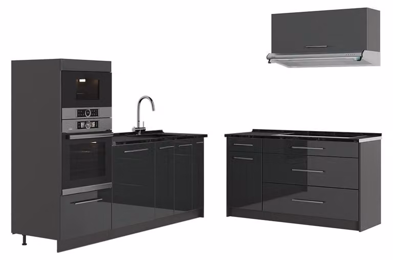 Cucina Vicco Fame-Line Antracite lucido/Antracite 340 cm senza piano di lavoro, Model 63856