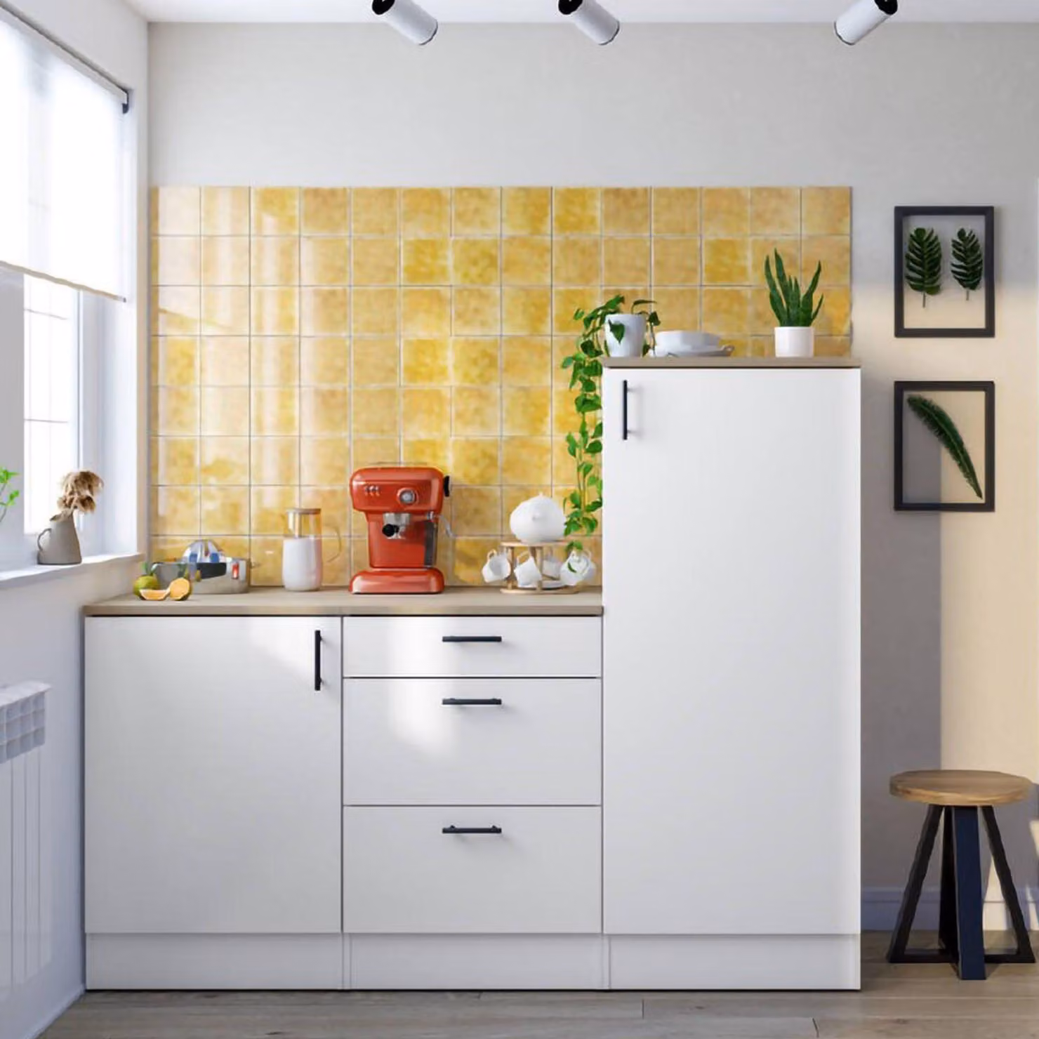Zafrena - Cucina, Bianco, 3 Ripiani, Elettrodomestici non inclusi,