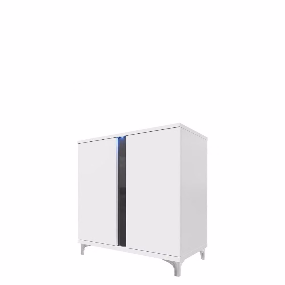 Cassettiera con illuminazione a LED BANTRY 3 – bianco / bianco lucido / nero lucido