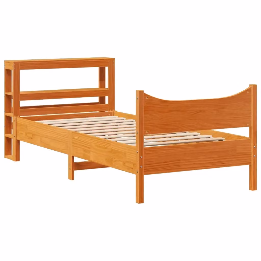 Letto con Testiera e Ripiano Integrato vidaXL in Legno Massello di Pino Marrone Cera 75 x 190 cm – 2
