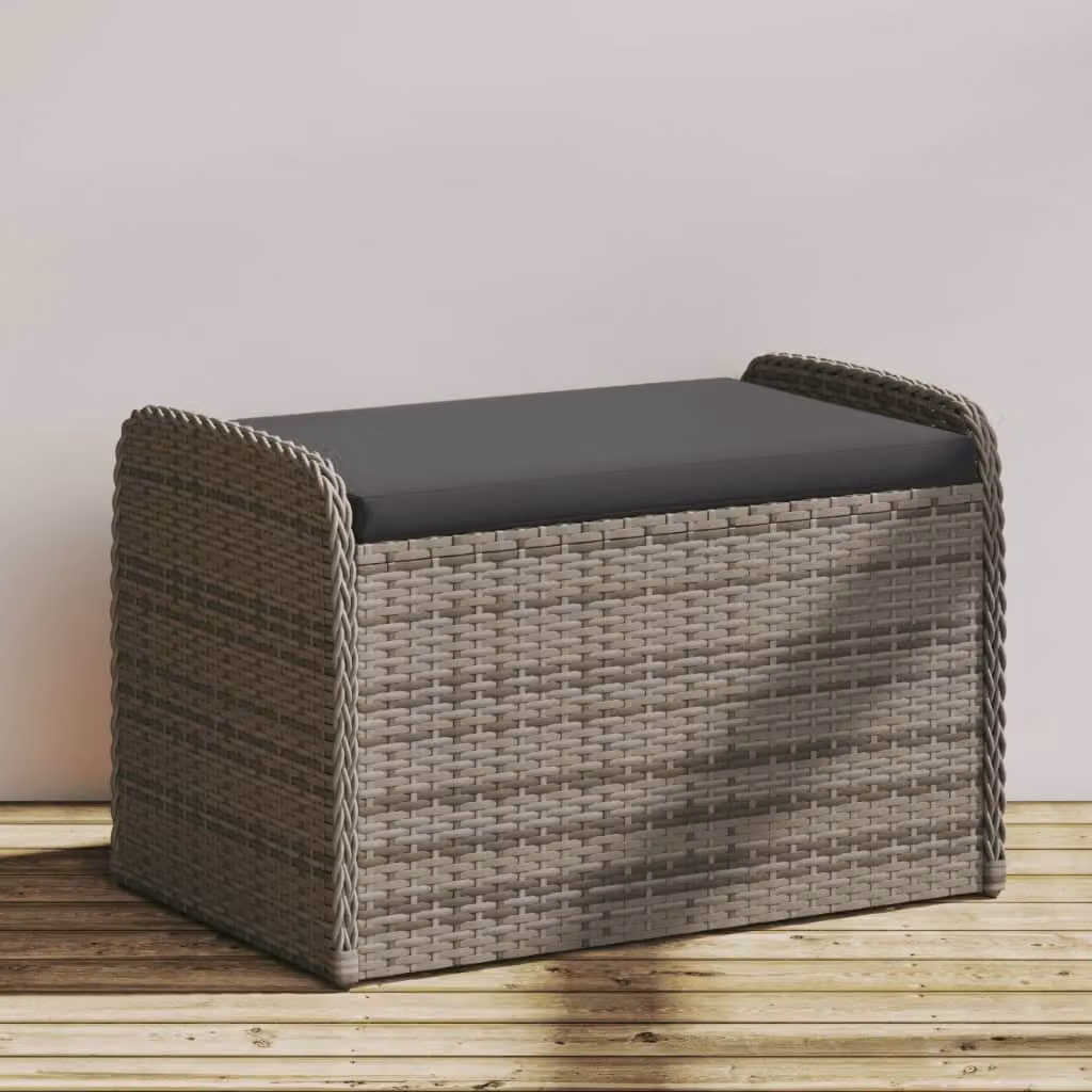 vidaXL Cassapanca in Polyrattan con Cuscino Grigia L: 80 cm, P: 51 cm, H: 52 cm