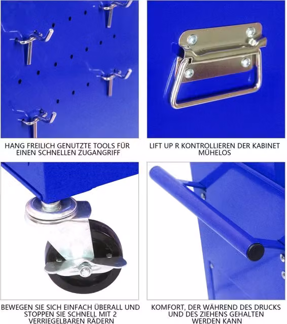 Armadio porta attrezzi REDOM in acciaio con 6 cassetti, blu, L: 58,3 cm, P: 37,5 cm, H: 71,8 cm