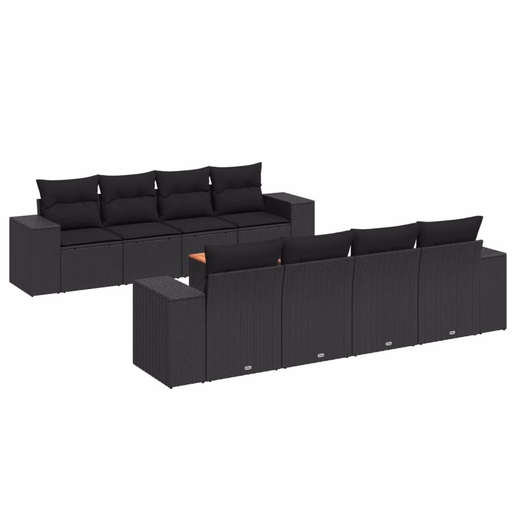 Set Divani da Giardino 9 pz con Cuscini Nero in Polyrattan