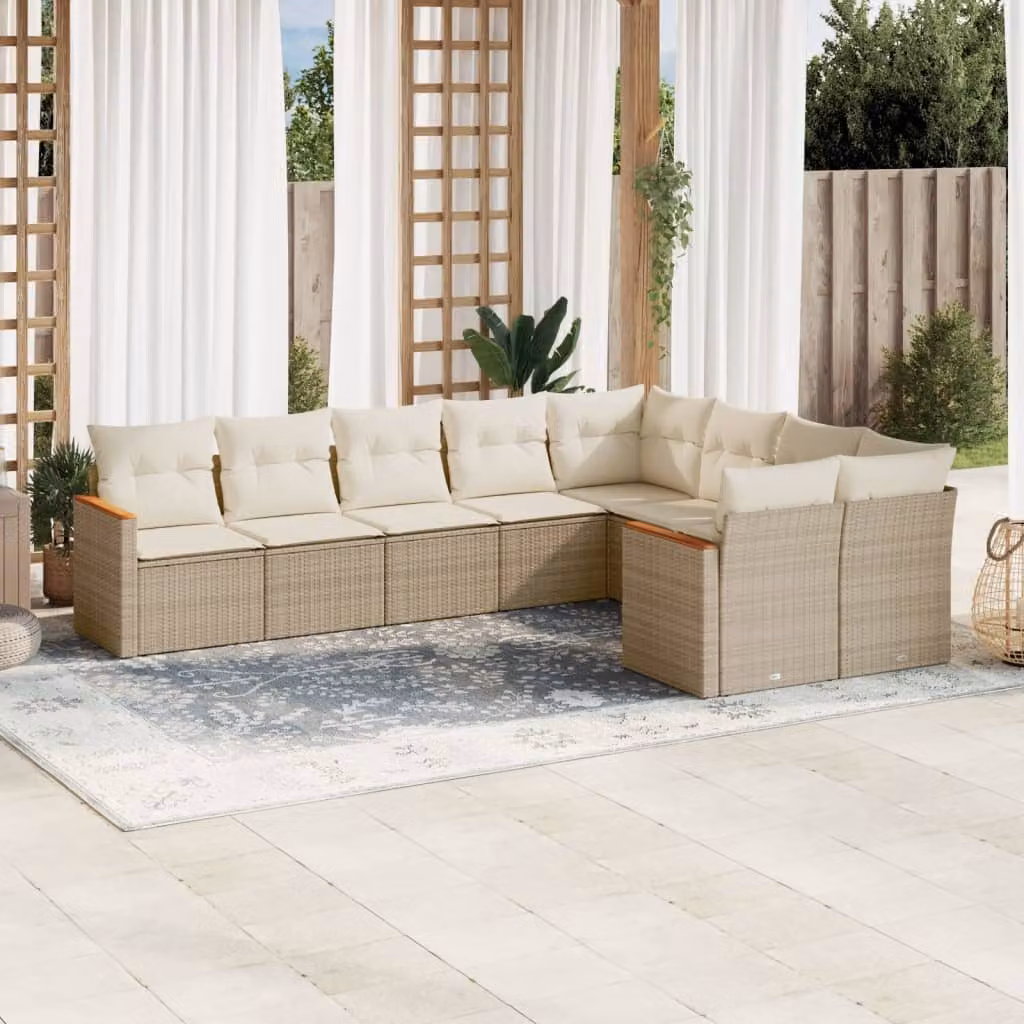Set Divano da Giardino vidaXL a Forma di L in Polyrattan con Cuscini Beige e Struttura in Metallo – 1