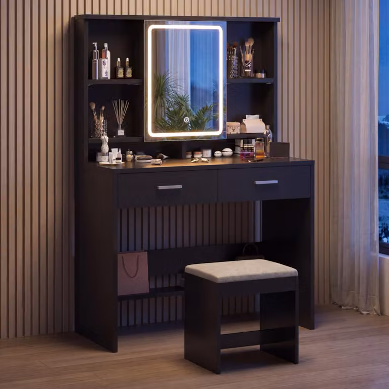 Set da trucco JUMMICO nero con specchio a LED e illuminazione regolabile