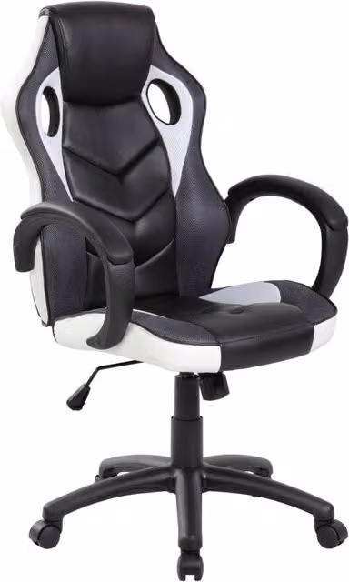 Poltrona gaming girevole Gerep Troy con braccioli e ruote, nero bianco