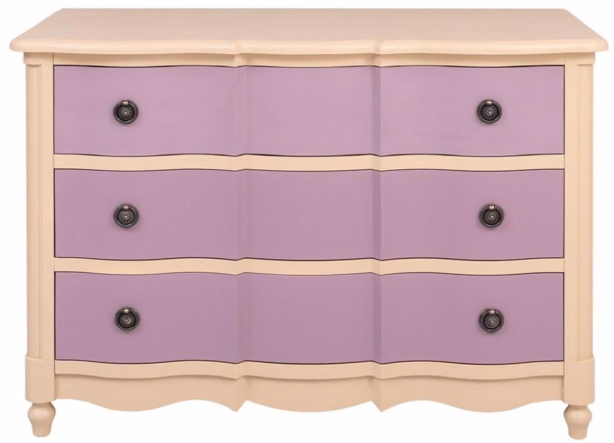 Casa Padrino cassettiera in stile country con 3 cassetti Beige / Viola 130 cm - Mobili in stile country
