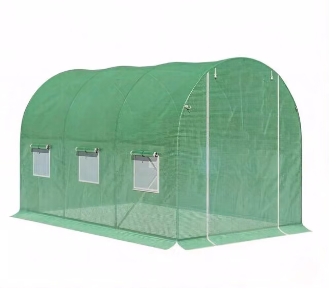 Serra tunnel da giardino 300x200x200 cm in metallo zincato e PE verde con porta a zip