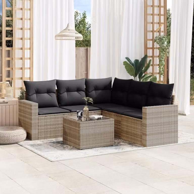 Maison Exclusive - Set Divano da Giardino 6pz con Cuscini Grigio Chiaro Polyrattan