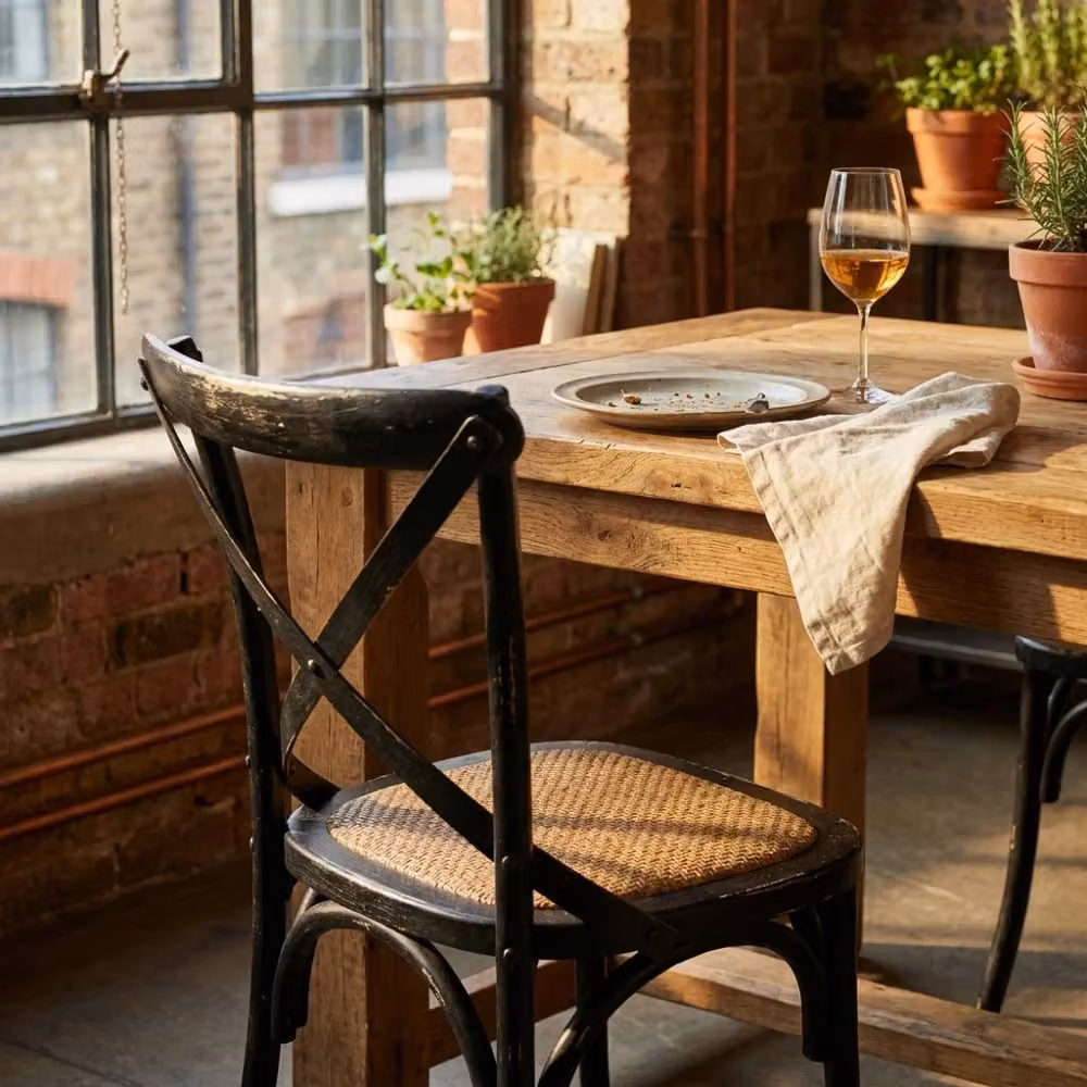 Sedia Cosma Cross in legno e rattan nera per cucina o giardino in stile rustico L: 42 cm, P: 42 cm, H: 87 cm – 2
