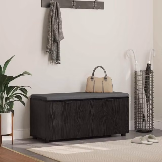 Panca per ingresso con porta scarpe vidaXL in nero con cuscino in tessuto L: 100 cm, P: 38 cm, H: 46 cm