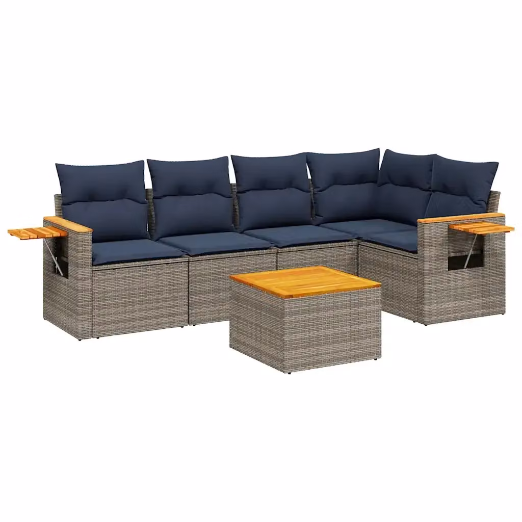 vidaXL Set Divani da Giardino a L 6 pz in Polyrattan con Cuscini Grigio e Blu – 2