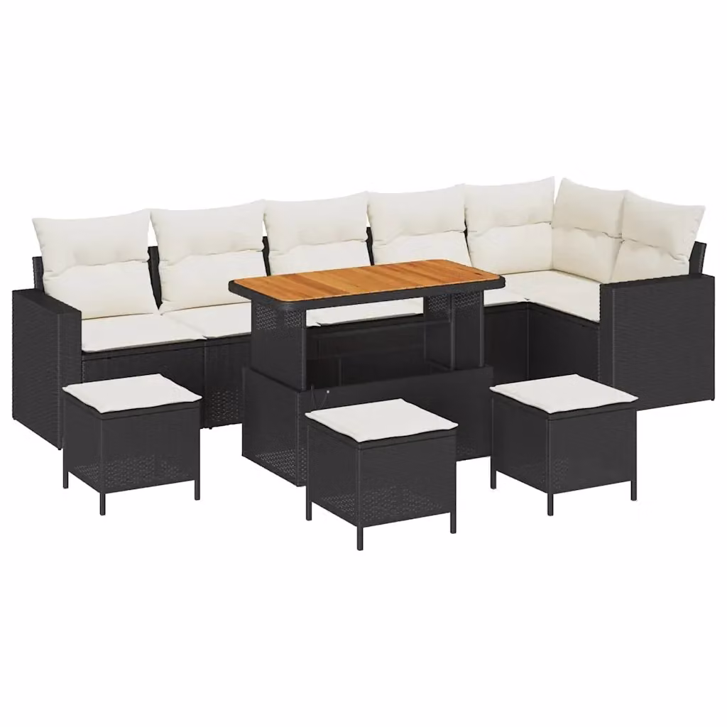 Set Divano da Giardino vidaXL 10 Pezzi a Forma di L con Cuscini, Tavolino e Pouf, Nero – 2