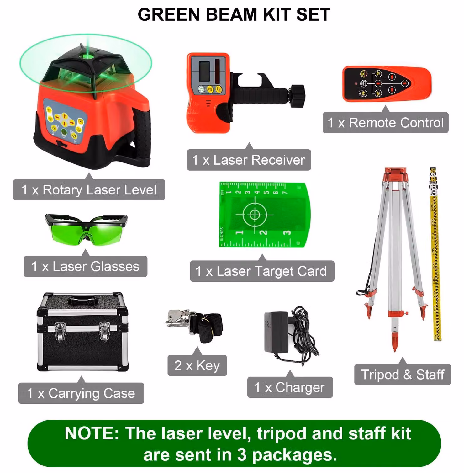 Livella laser rotante – Autolivellante – Portata di 500 metri – Funzionamento orizzontale e verticale – Raggio verde